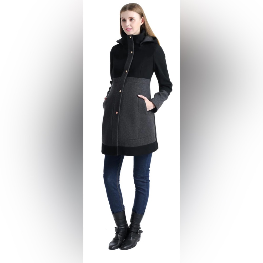 Kimi + Kai Maternity Tessa Wool Blend Colorblock Coat Size Small NWOT